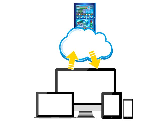 パソコンやスマホ・タブレットとクラウドサーバがつながっているイメージ